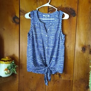 Women's XS Daniel Rainn Sleeveless silky striped button top with tie front